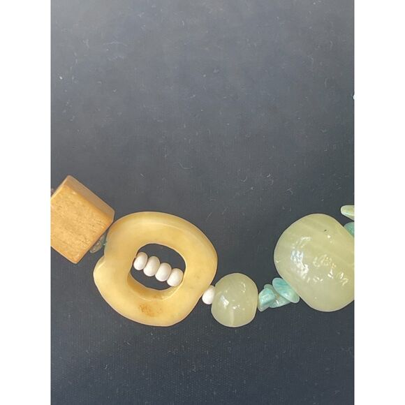 Vtg Bead Necklace, Carved Bovine Turquoise & Stone Fetish, Elephant Bird African - Picture 10 of 12